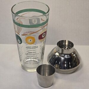 Billiards Pool Balls Glass Recipe Cocktail Shaker Vintage Game Room Home Decor